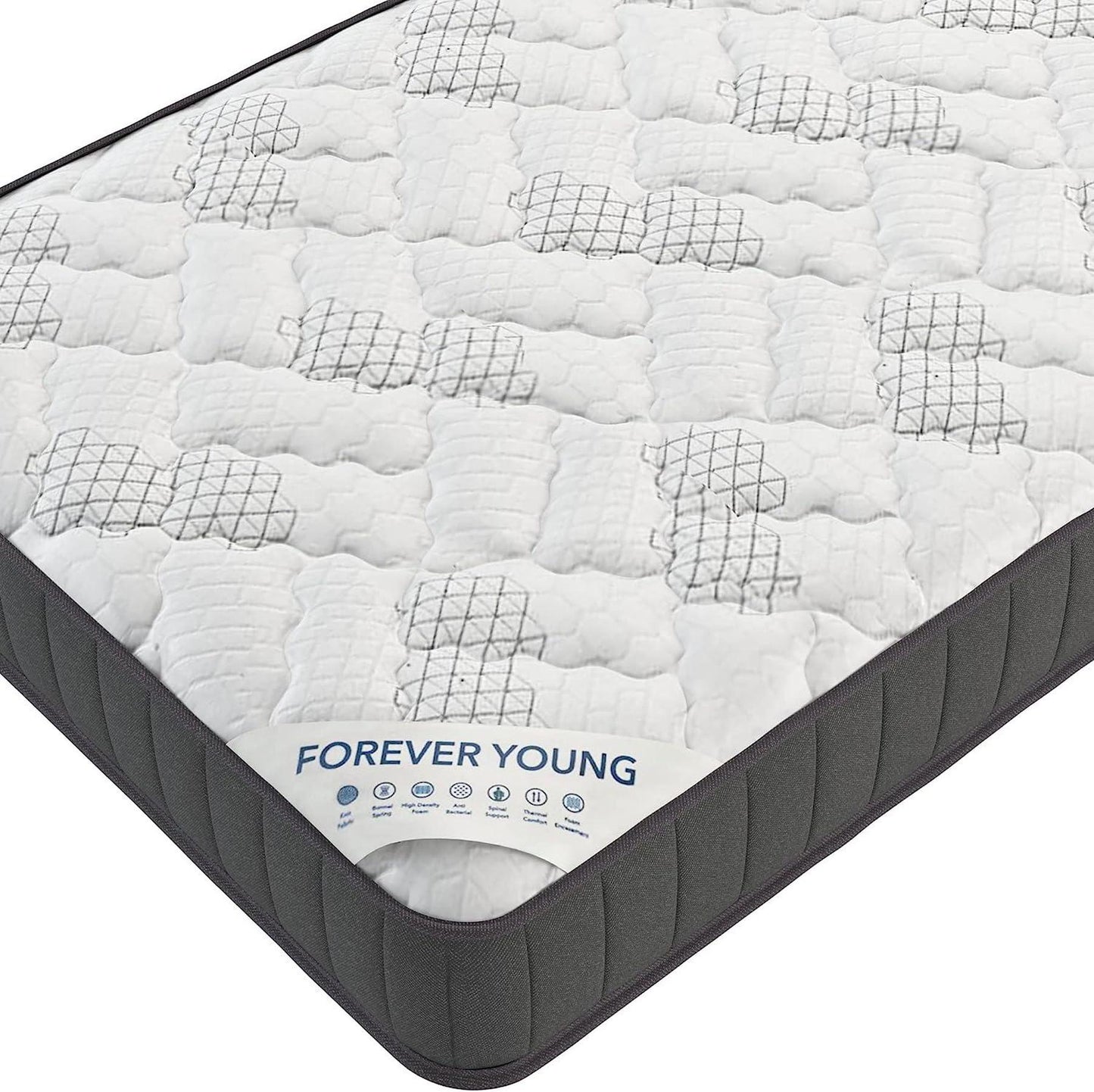 Twin , 9 inch , Firm , Hybrid Mattress with Bonnell Coil core from Bonelli Essentials by Ottomanson  in white background close up look.
