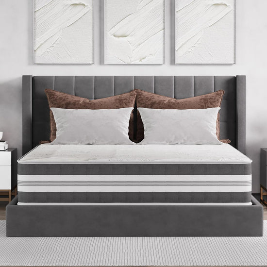 Queen , 12 inch , Firm , Hybrid Mattress with Pocket Coil core from Dulce Deluxe by Ottomanson in bedroom lifestyle setting.