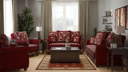 Lawson design, Burgundy , Chenille upholstered convertible sleeper Loveseat with underseat storage from Victoria by Ottomanson in living room lifestyle setting with the matching furniture set. This Loveseat measures 71 inches width by 40 inches depth by 40 inches height.