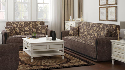 Modern design, Silver , Chenille upholstered convertible Armchair with underseat storage from Victoria Urban by Ottomanson in living room lifestyle setting with another piece of furniture. This Armchair measures 39 inches width by 28 inches depth by 38 inches height.