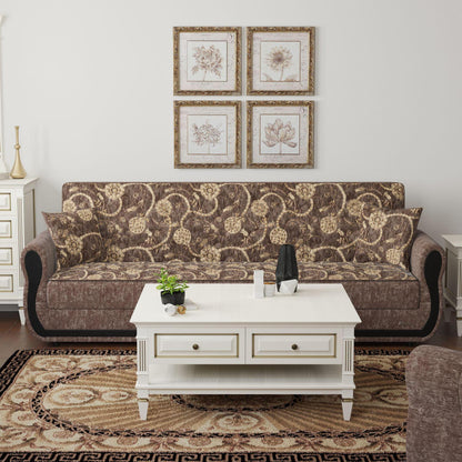 Modern design, Silver , Chenille upholstered convertible sleeper Sofabed with underseat storage from Victoria Urban by Ottomanson in living room lifestyle setting by itself. This Sofabed measures 90 inches width by 28 inches depth by 38 inches height.