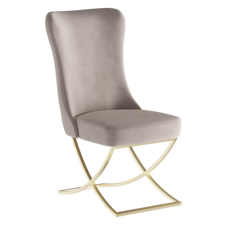 Sultan Wing Back Modern Design Upholstered Dining Chair in  Pearled Ivory Microfiber with Gold Metal legs