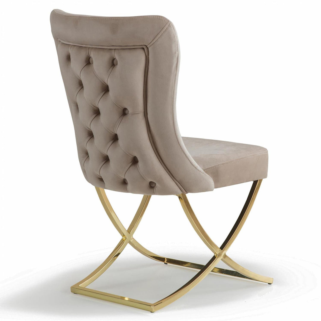 Sultan Wing Back Modern Design Upholstered Dining Chair in  Pearled Ivory Microfiber with Gold Metal legs
