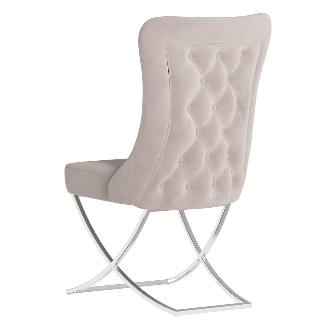 Sultan Wing Back Modern Design Upholstered Dining Chair in  Pearled Ivory Microfiber with Silver Metal legs