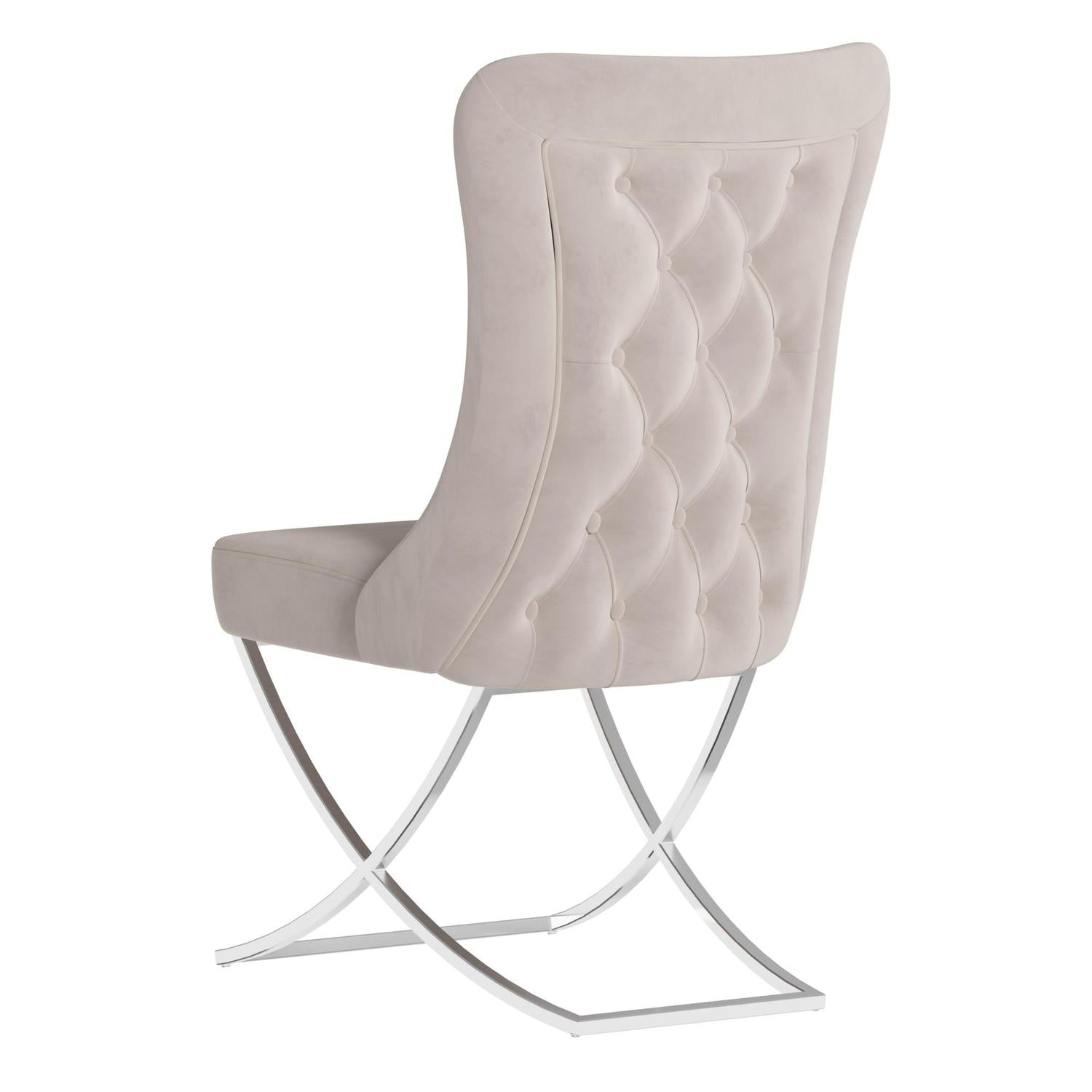 Sultan Collection Wing Back, Modern design, upholstered dining chair in Pearled Ivory with Silver Metal legs in white background the back view.