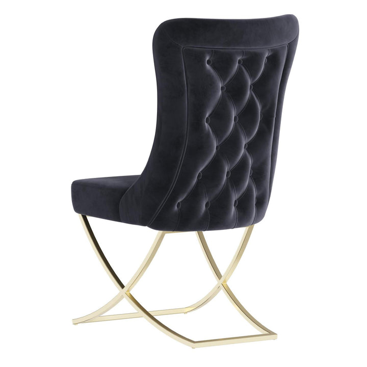 Sultan Wing Back , Modern design, upholstered dining chair in Black with Gold Metal legs in white background the back view.