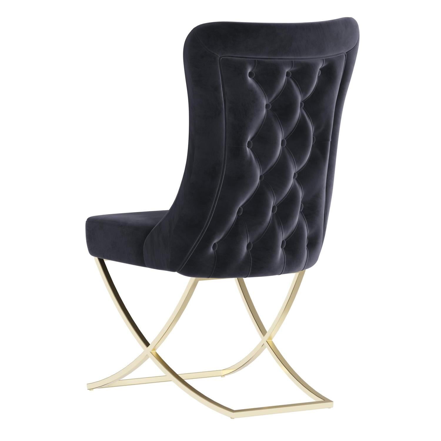 Sultan Collection Wing Back, Modern design, upholstered dining chair in Black with Gold Metal legs in white background the back view.