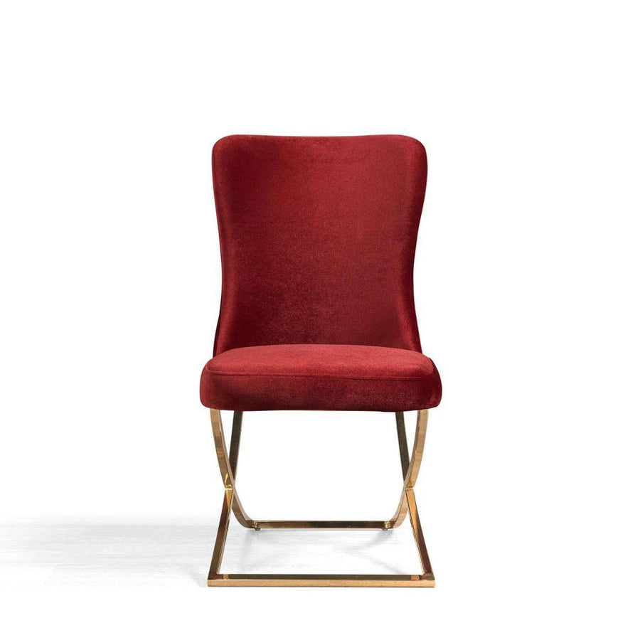 Sultan , design, upholstered dining chair in with legs in white background the front view.
