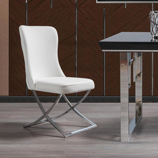 Sultan Collection Wing Back, Modern design, upholstered dining chair in  with   legs in a dining room with set of four chairs around a round table.