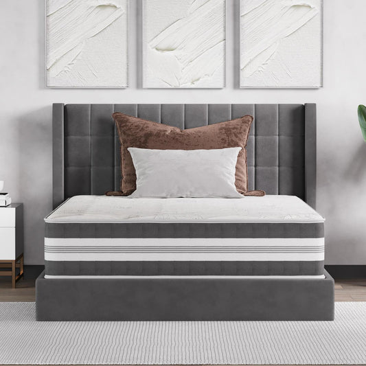 Full , 12 inch , Firm , Hybrid Mattress with Pocket Coil core from Dulce Deluxe by Ottomanson in bedroom lifestyle setting.