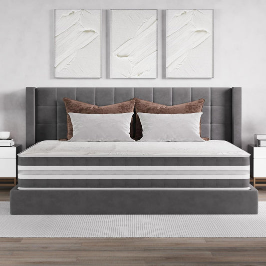 King , 12 inch , Firm , Hybrid Mattress with Pocket Coil core from Dulce Deluxe by Ottomanson in bedroom lifestyle setting.